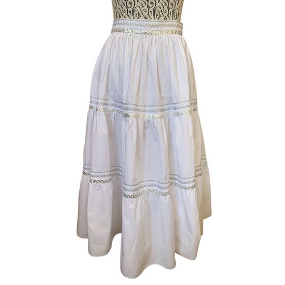 Ralph Lauren Black Label Cotton Tiered Midi Skirt White Size 8 - Picture 3 of 12